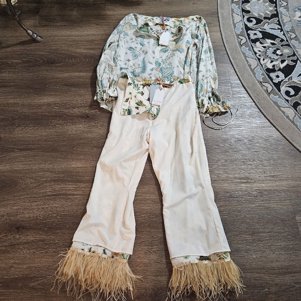 NWT Antonio Melanie Floral Pants  Matching Set Sz L - Picture 11 of 15